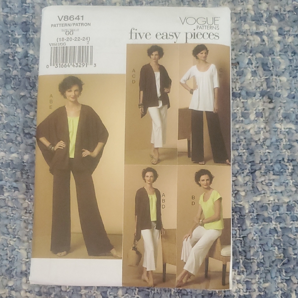 Vogue Sewing Pattern V8641 GG 18-24 5 Easy Pieces New Jacket Top Pants